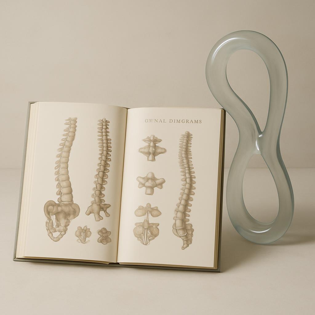 Un libro aperto su gambari chirurgiche con un oggetto da molla trasparente.